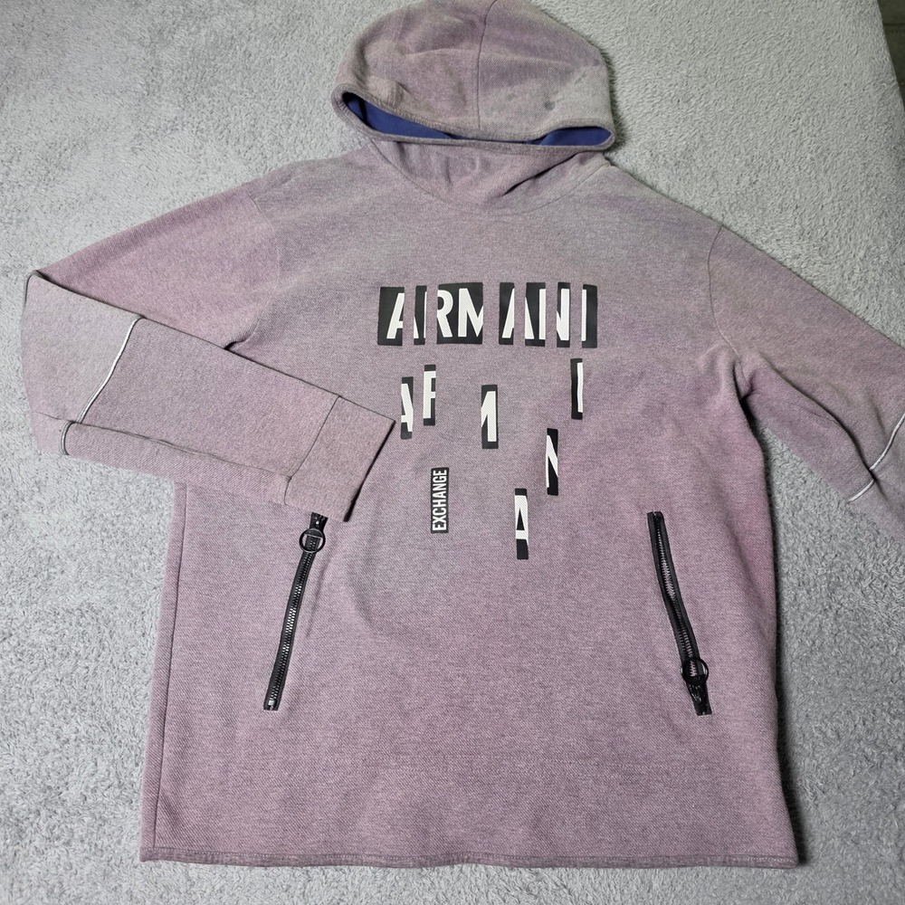 Armani Exchange Mens Large Hoodie Purple Graphic Logo Zip Pockets 6ZZM93 ZJBFZ